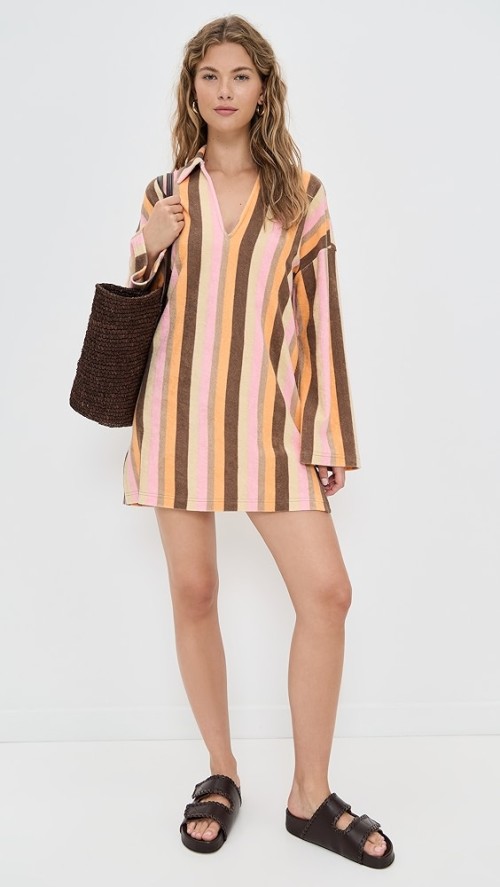 Daily Sample V-Neckline Long Sleeve Pullover Design Striped Print Casual Tops