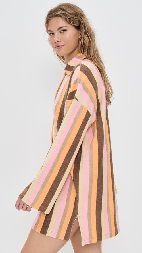 Daily Sample V-Neckline Long Sleeve Pullover Design Striped Print Casual Tops