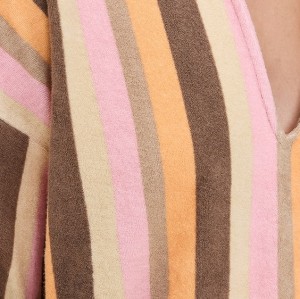 Daily Sample V-Neckline Long Sleeve Pullover Design Striped Print Casual Tops