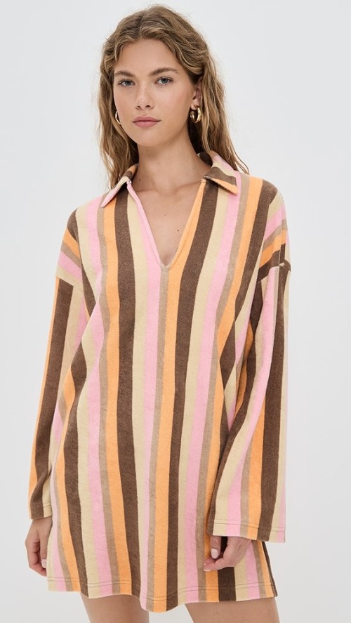 Daily Sample V-Neckline Long Sleeve Pullover Design Striped Print Casual Tops