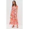 Elegant Daily V-Neckline Short Sleeve Buttons At Front Tie At Waist Floral Print Tiered Dress