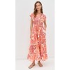 Elegant Daily V-Neckline Short Sleeve Buttons At Front Tie At Waist Floral Print Tiered Dress