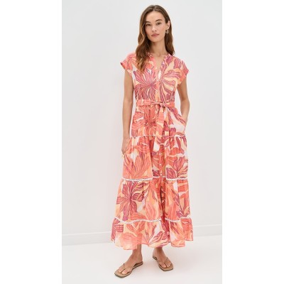 Elegant Daily V-Neckline Short Sleeve Buttons At Front Tie At Waist Floral Print Tiered Dress
