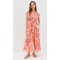 Elegant Daily V-Neckline Short Sleeve Buttons At Front Tie At Waist Floral Print Tiered Dress