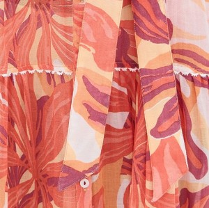 Elegant Daily V-Neckline Short Sleeve Buttons At Front Tie At Waist Floral Print Tiered Dress