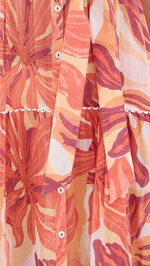 Elegant Daily V-Neckline Short Sleeve Buttons At Front Tie At Waist Floral Print Tiered Dress
