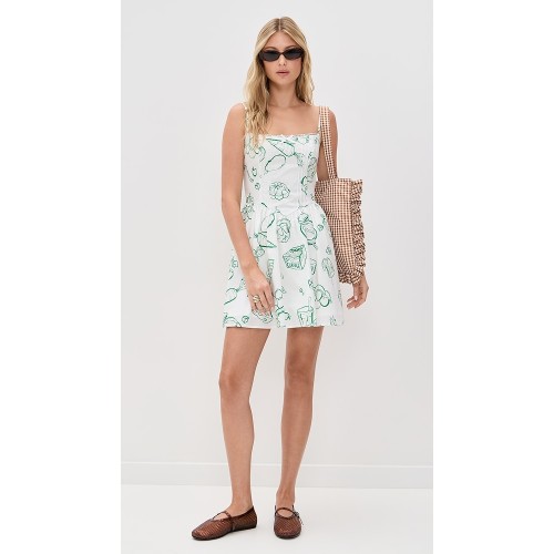 Vacation Style Camisole Square Neckline Backless Food Print Embroidered Trim Casual Dress