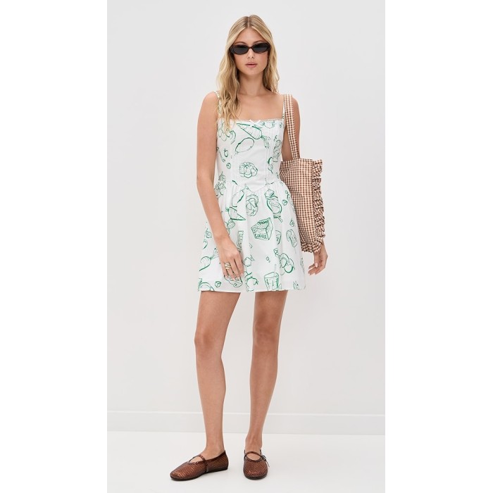 Vacation Style Camisole Square Neckline Backless Food Print Embroidered Trim Casual Dress