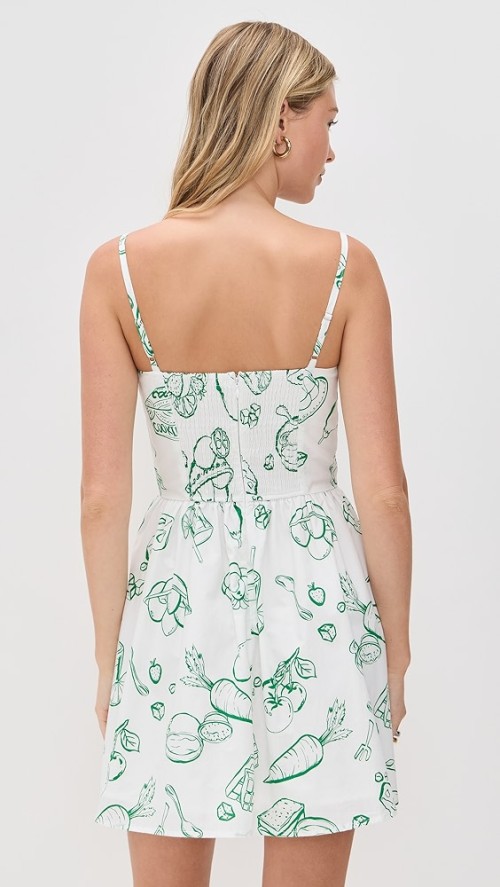 Vacation Style Camisole Square Neckline Backless Food Print Embroidered Trim Casual Dress