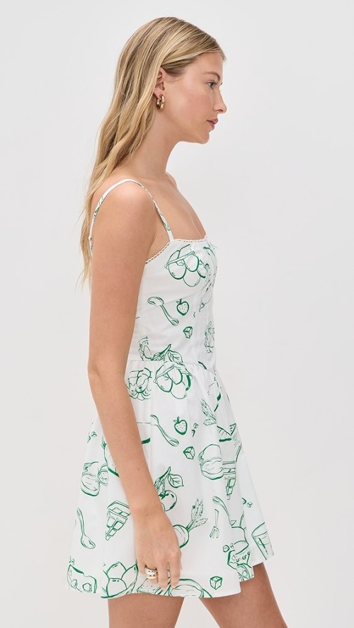 Vacation Style Camisole Square Neckline Backless Food Print Embroidered Trim Casual Dress