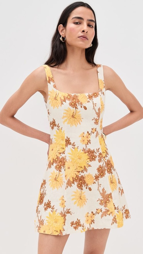 Sample Elegant Camisole Square Neckline Smocked Elastic Back Backless Floral Print Casual Dress