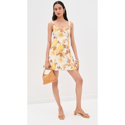 Sample Elegant Camisole Square Neckline Smocked Elastic Back Backless Floral Print Casual Dress