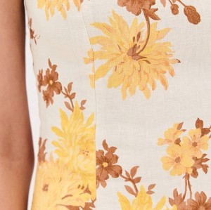 Sample Elegant Camisole Square Neckline Smocked Elastic Back Backless Floral Print Casual Dress
