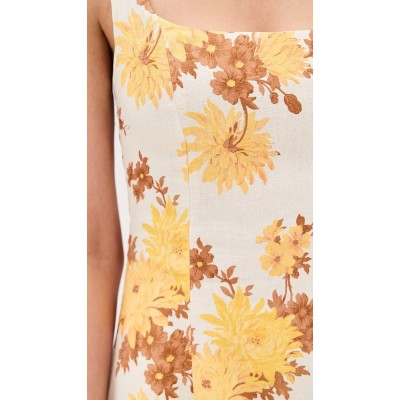 Sample Elegant Camisole Square Neckline Smocked Elastic Back Backless Floral Print Casual Dress