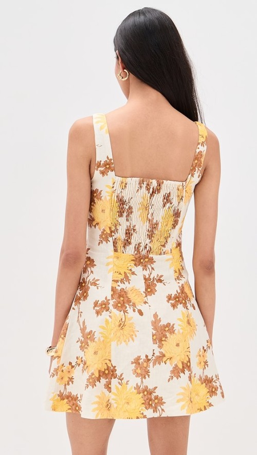Sample Elegant Camisole Square Neckline Smocked Elastic Back Backless Floral Print Casual Dress