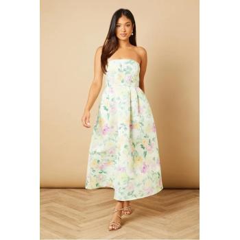Sample Elegant Bandeau Neckline Tight Waist Backless Floral Print Formal Dress