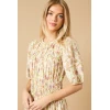 Elegant Round Neckline Puff Sleeves Smocked Bodice Floral Print Formal Dress