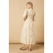 Elegant Round Neckline Puff Sleeves Smocked Bodice Floral Print Formal Dress