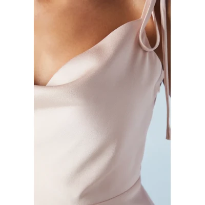 Sexy Elegant Cowl Neckline Camisole Backless High Waist Solid Color Casual Dress