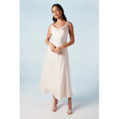 Sexy Elegant Cowl Neckline Camisole Backless High Waist Solid Color Casual Dress