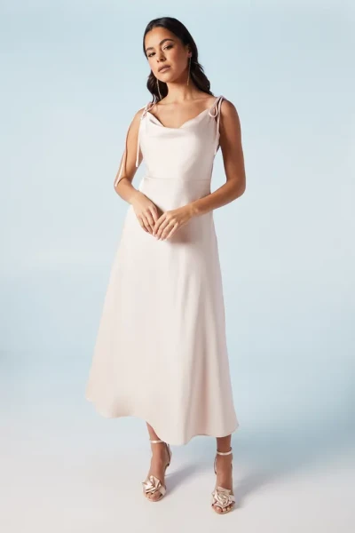 Sexy Elegant Cowl Neckline Camisole Backless High Waist Solid Color Casual Dress