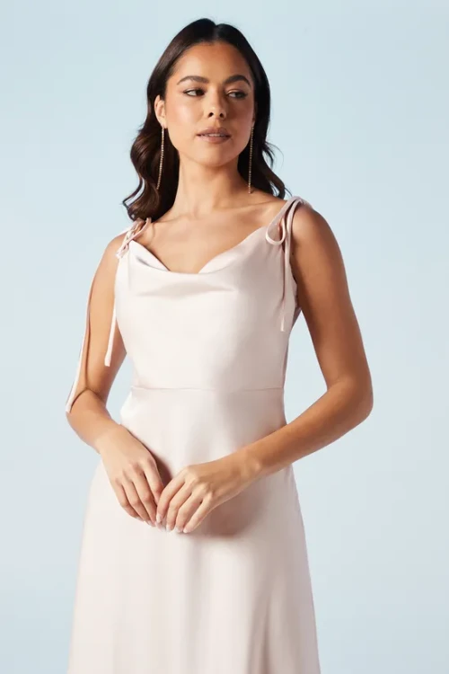 Sexy Elegant Cowl Neckline Camisole Backless High Waist Solid Color Casual Dress
