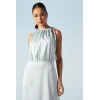 Elegant Halter Neckline Sleeveless High Ruffle Tight Waist Solid Color Casual Dress
