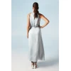 Elegant Halter Neckline Sleeveless High Ruffle Tight Waist Solid Color Casual Dress