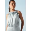 Elegant Halter Neckline Sleeveless High Ruffle Tight Waist Solid Color Casual Dress