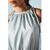 Elegant Halter Neckline Sleeveless High Ruffle Tight Waist Solid Color Casual Dress
