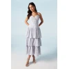 Elegant V- Neckline Sleeveless High Tight Waist Solid Color Formal Tiered Dress