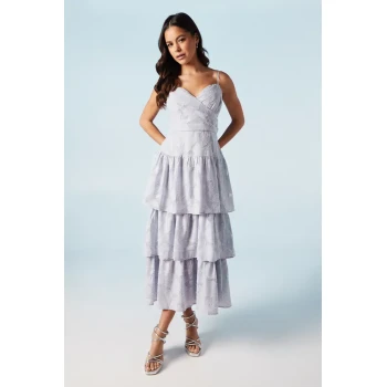 Elegant V- Neckline Sleeveless High Tight Waist Solid Color Formal Tiered Dress