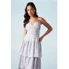 Elegant V- Neckline Sleeveless High Tight Waist Solid Color Formal Tiered Dress