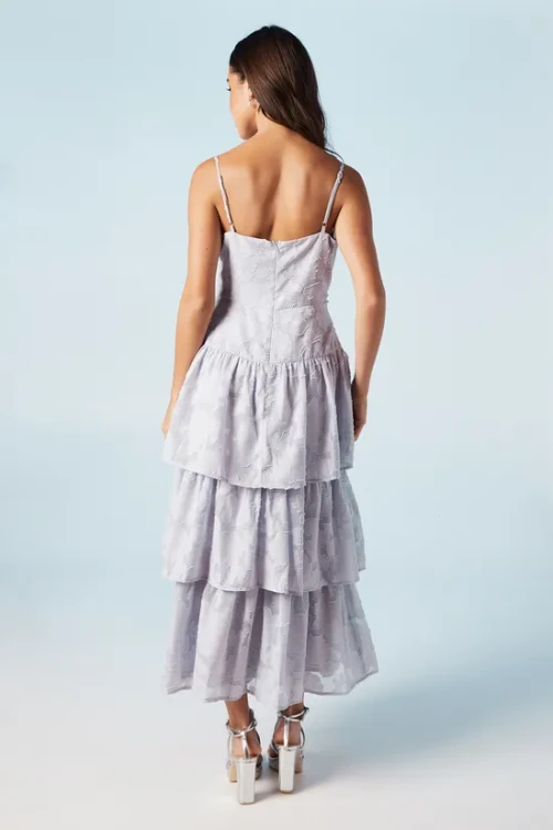 Elegant V- Neckline Sleeveless High Tight Waist Solid Color Formal Tiered Dress