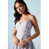 Elegant V- Neckline Sleeveless High Tight Waist Solid Color Formal Tiered Dress