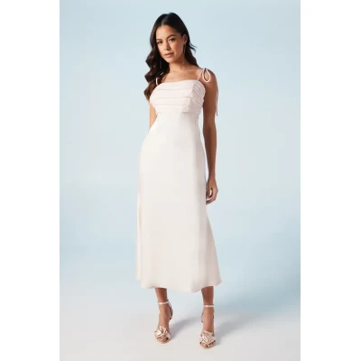 Fashion Elegant Camisole Square Neckline Backless High Waist Solid Color Formal Dress