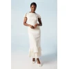 Fashion Luxury Round Neckline Cut Out Solid Color Tiered Ruffle Hem Elegant Dress