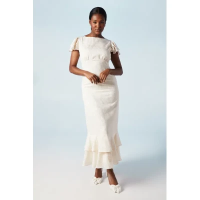 Fashion Luxury Round Neckline Cut Out Solid Color Tiered Ruffle Hem Elegant Dress
