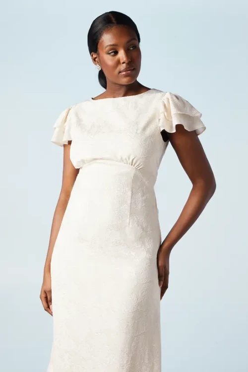 Fashion Luxury Round Neckline Cut Out Solid Color Tiered Ruffle Hem Elegant Dress