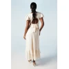 Fashion Luxury Round Neckline Cut Out Solid Color Tiered Ruffle Hem Elegant Dress