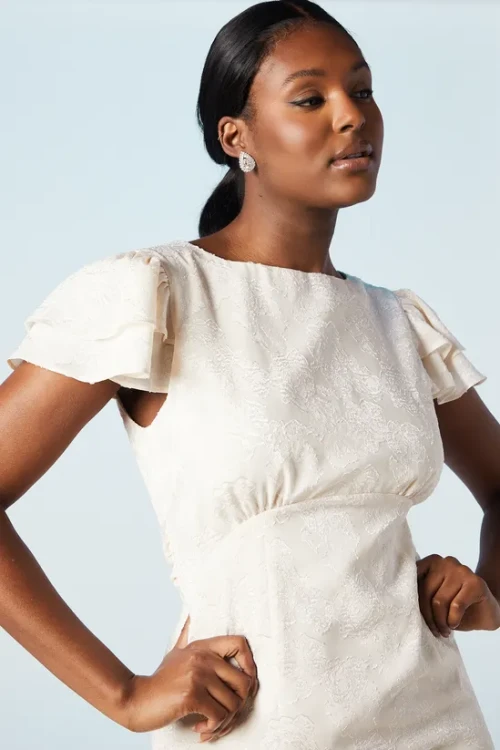 Fashion Luxury Round Neckline Cut Out Solid Color Tiered Ruffle Hem Elegant Dress