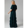 Luxury Elegant V-Neckline Puff Sleeve Solid Color Ruffle Tight Waist Dress