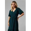 Luxury Elegant V-Neckline Puff Sleeve Solid Color Ruffle Tight Waist Dress