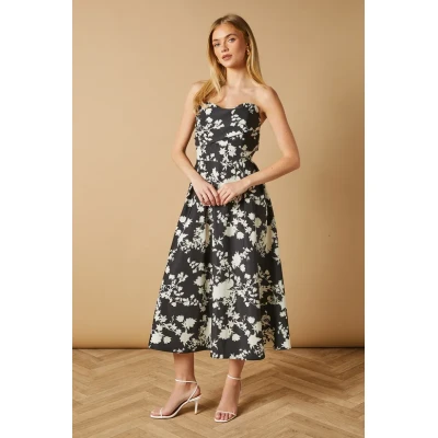 Daily Sample Bandeau Neckline Backless High Waist Floral Print Casual Dress