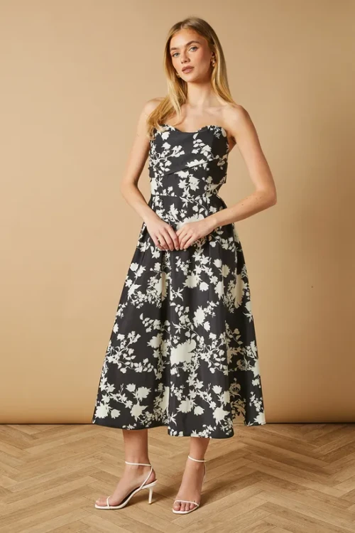 Daily Sample Bandeau Neckline Backless High Waist Floral Print Casual Dress
