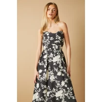 Daily Sample Bandeau Neckline Backless High Waist Floral Print Casual Dress