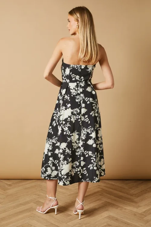 Daily Sample Bandeau Neckline Backless High Waist Floral Print Casual Dress