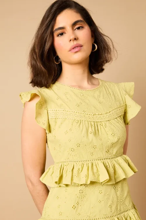 Sample Daily Round Neckline Short Sleeve Cut Out  Solid Color Embroidered Tiered Dress