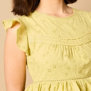 Sample Daily Round Neckline Short Sleeve Cut Out  Solid Color Embroidered Tiered Dress