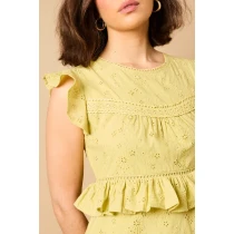 Sample Daily Round Neckline Short Sleeve Cut Out  Solid Color Embroidered Tiered Dress